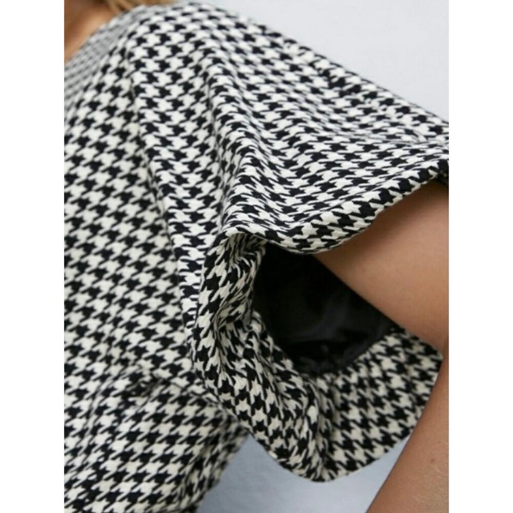 Zara Black&White Houndstooth Balloon Sleeve Blogger Favorite Midi Dress Sz.L - Picture 5 of 16